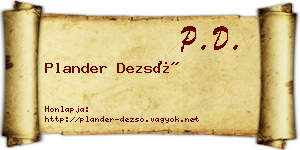 Plander Dezső névjegykártya